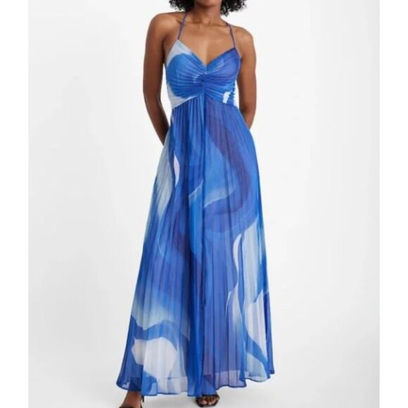 NWT Express Size Xl Maxi Dress Wedding Guest Beachy Boho Waves Marble Print - Picture 1 of 12